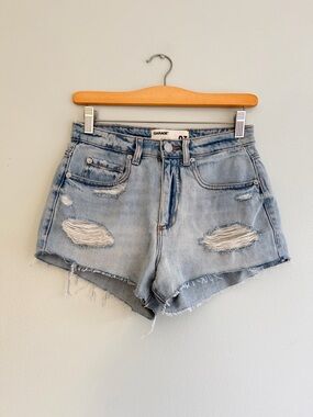 Garage Festival Shorts Light Wash Distressed Denim Size 03